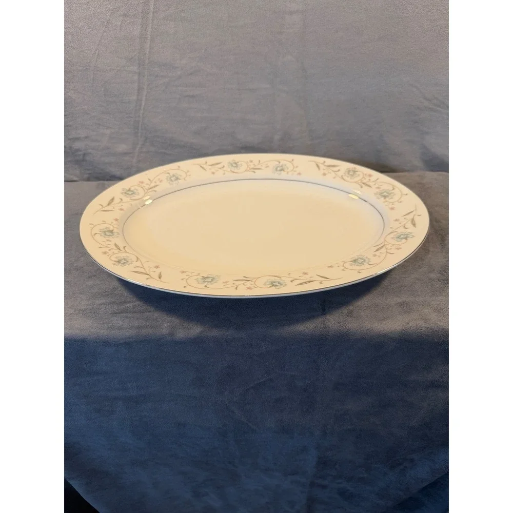 English Garden Fine China 1221 Oval Serving Platter Blue Pink Floral Japan 14in